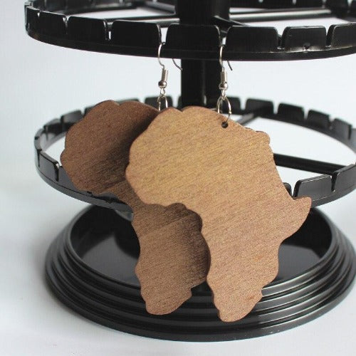 Africa Motherland Map Hand Carved Wooden Earrings
